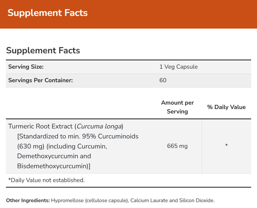 NOW Turmeric Curcumin (Formerly Curcumin) Ingredients