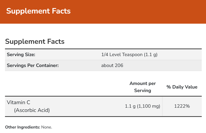 NOW Vitamin C Crystals Ingredients