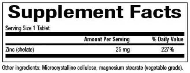 Natural Factors Zinc Chelate 25 mg Ingredients