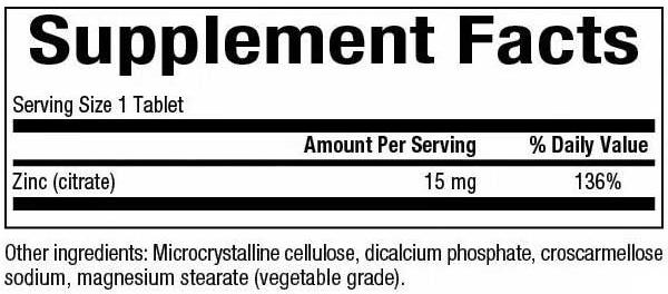 Natural Factors Zinc Citrate 15 mg Indredients