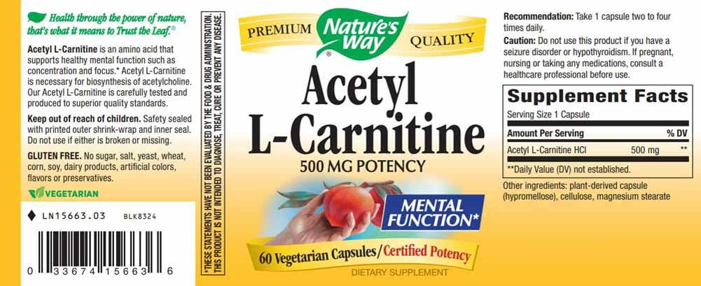 Nature's Way Acetyl L-Carnitine Label