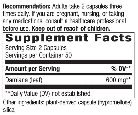 Nature's Way Damiana Leaves Ingredients