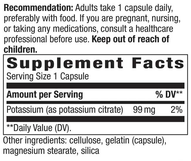 Nature's Way Potassium Ingredients