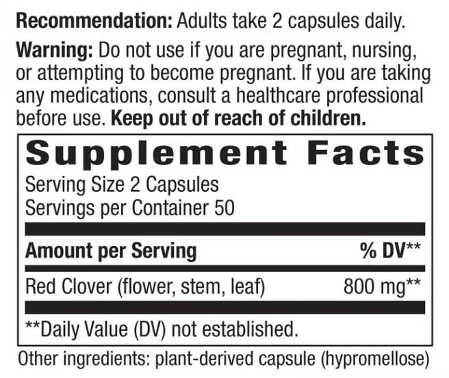Nature's Way Red Clover Blossom/Herb Ingredients