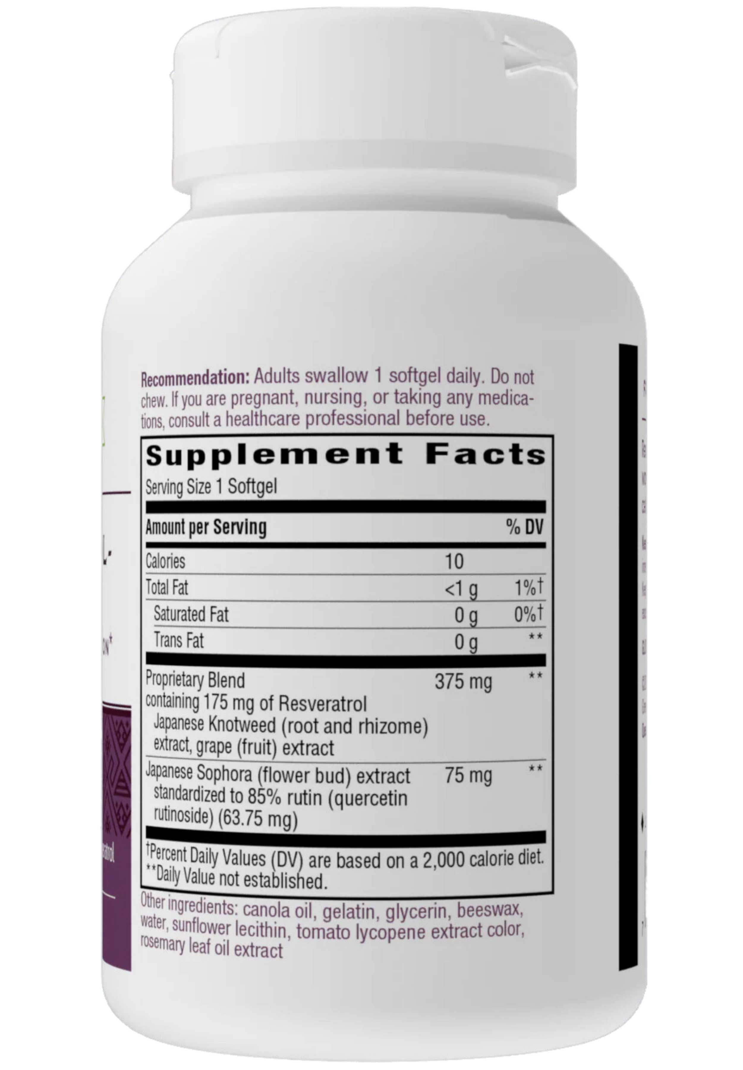 Nature's Way Resveratrol-Forte (Formerly High Potency) Ingredients