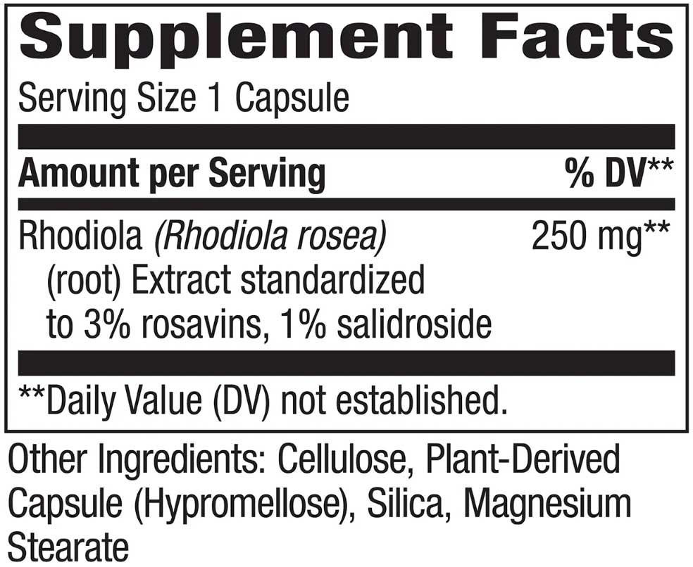Nature's Way Rhodiola Premium Extract (Rhodiola Rosea) Ingredients