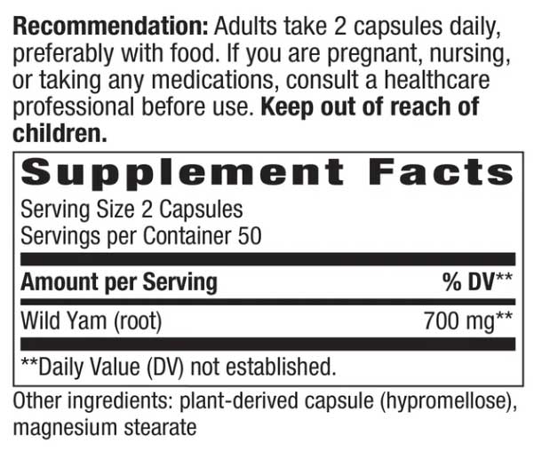 Nature's Way Wild Yam Root Ingredients