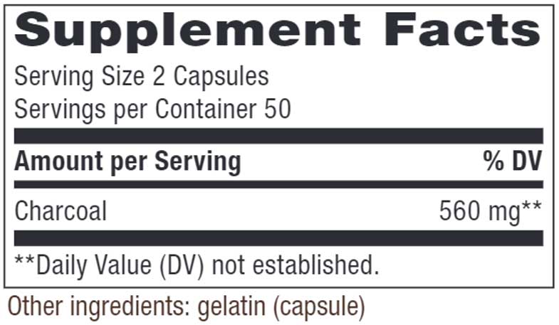 Nature's Way Activated Charcoal 560 mg Ingredients