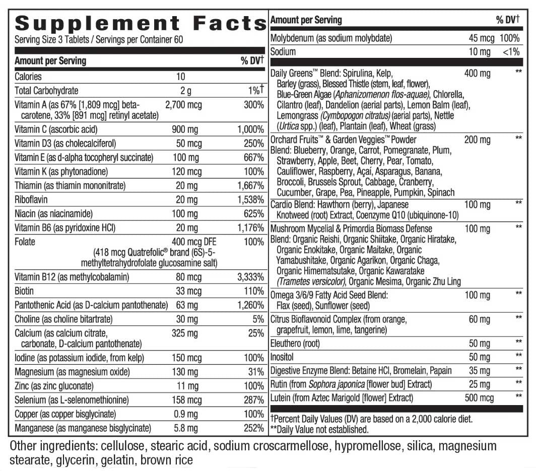 Nature's Way Alive! Max3 Potency Adult Complete Multivitamin (No Iron) Ingredients