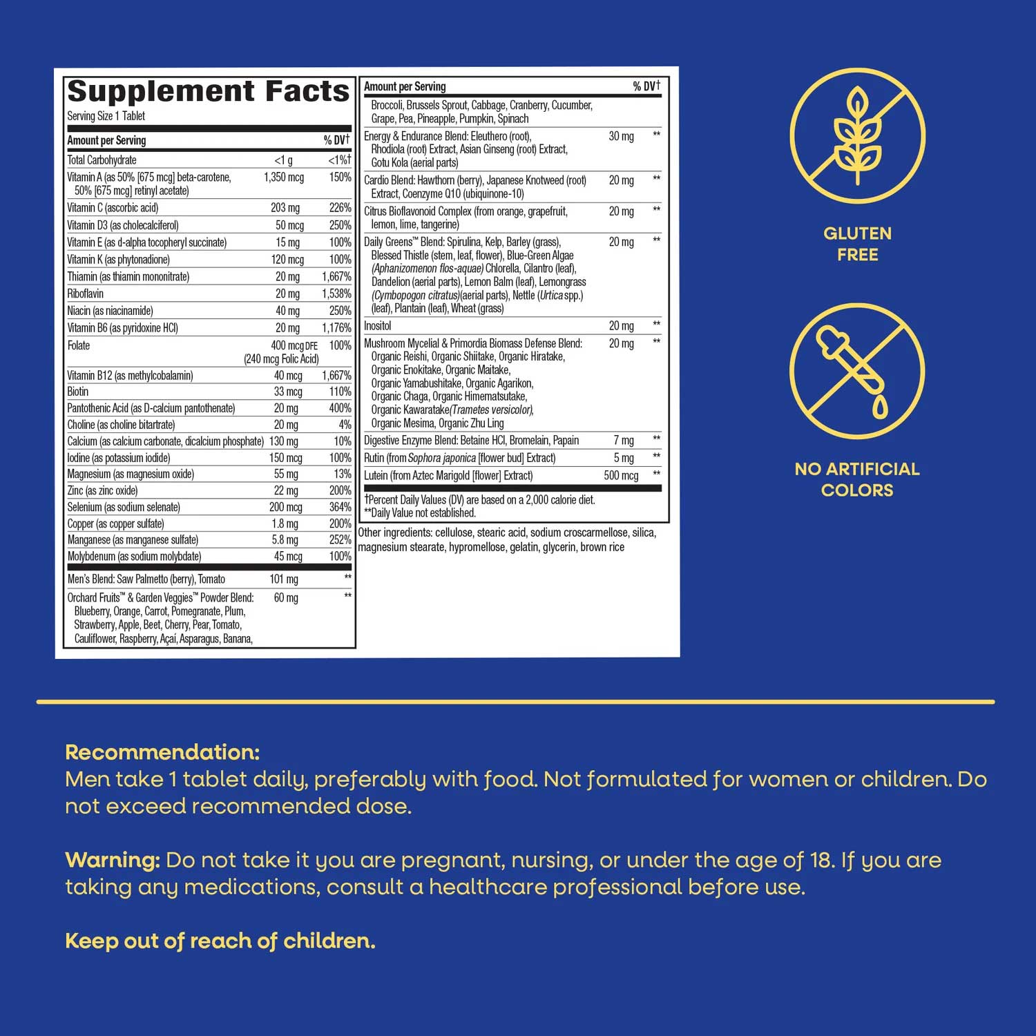 Nature's Way Alive! Men’s Ultra Multivitamin (Formerly Once Daily Men's Ultra Potency) Ingredients