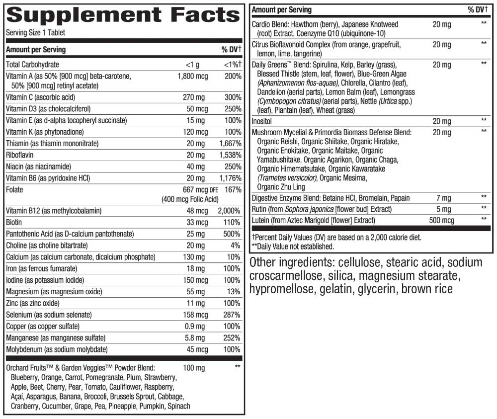 Nature's Way Alive! Once Daily Adult Ultra Multivitamin Ingredients