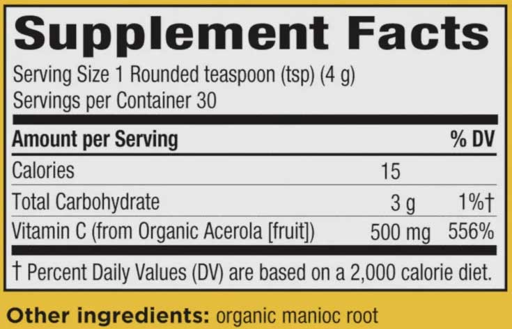Nature's Way Alive! Organic Vitamin C Powder Ingredients