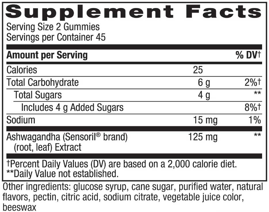 Nature's Way Ashwagandha Gummy Ingredients