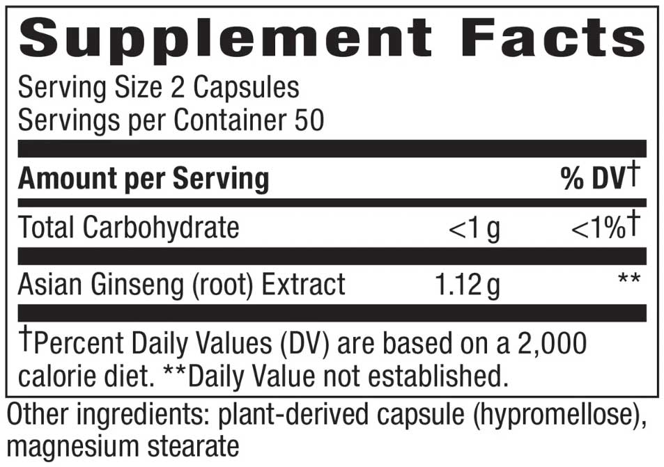 Nature's Way Asian Ginseng Ingredients