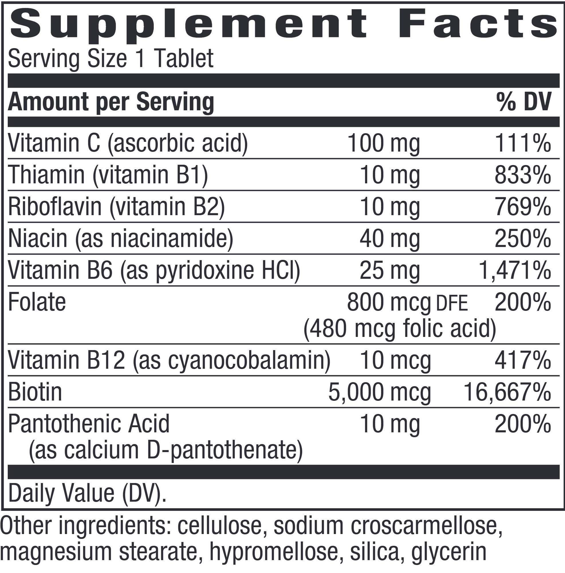 Nature's Way Biotin Forte without Zinc Ingredients