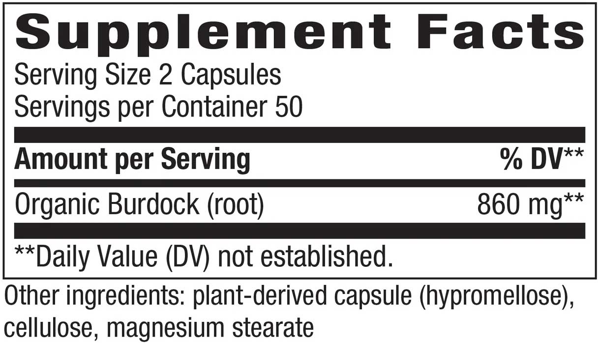 Nature's Way Burdock Root Ingredients