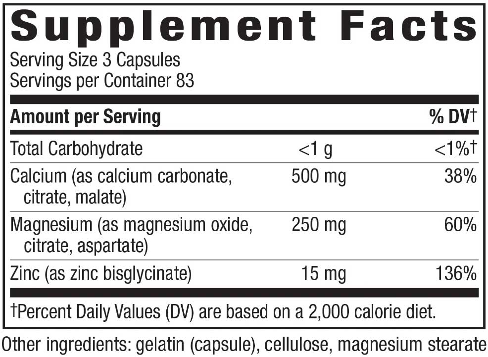 Nature's Way Calcium Mag & Zinc Ingredients