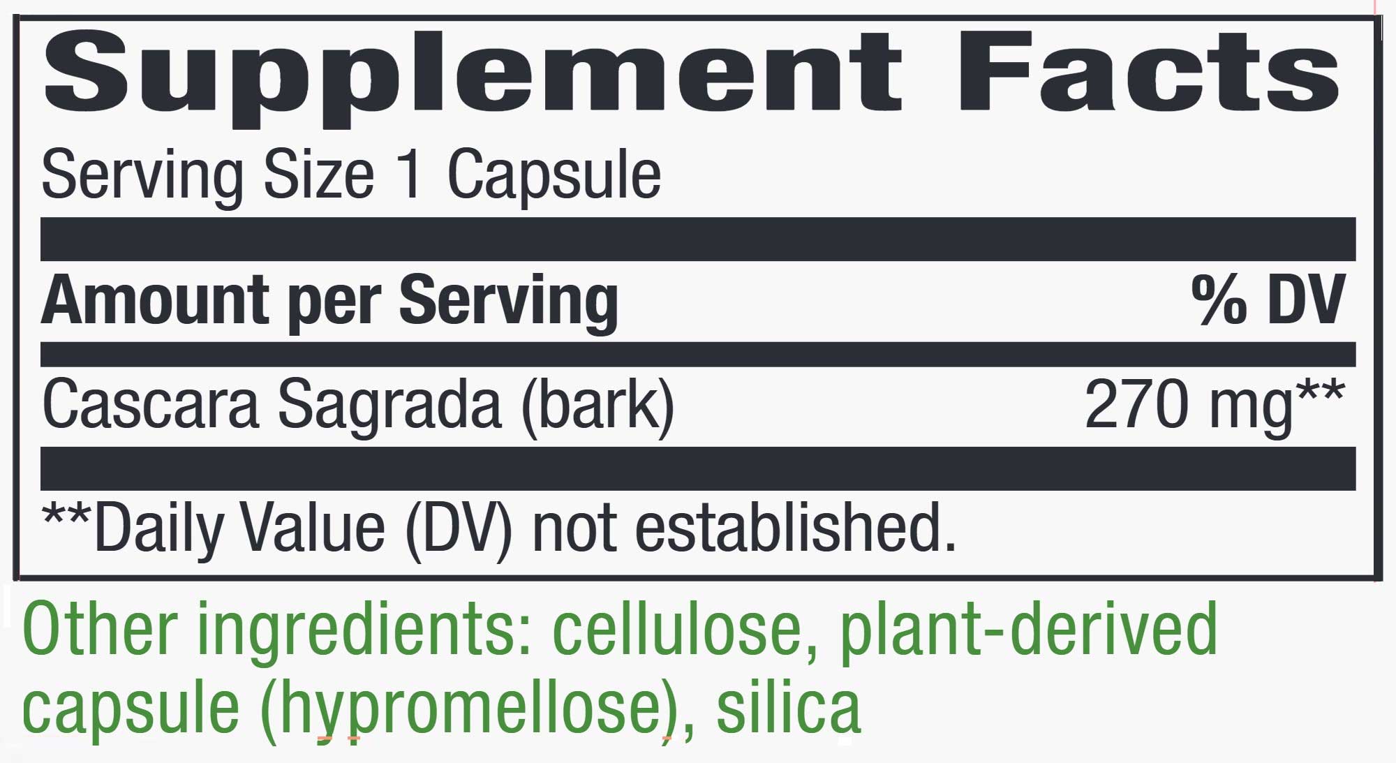 Nature's Way Cascara Sagrada (100 Veg Capsules) Ingredients