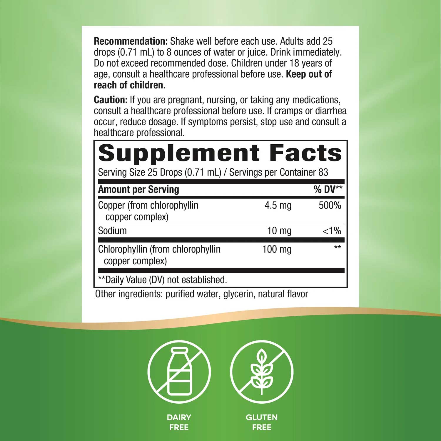 Nature's Way Chlorofresh Liquid Mint Drops Ingredients