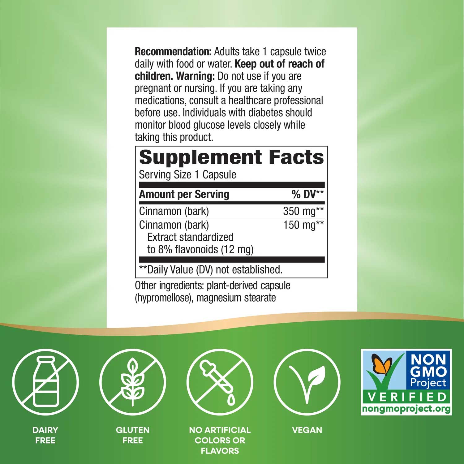 Nature's Way Cinnamon Standardized Extract Ingredients