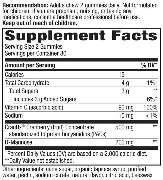 Nature's Way CranRx Gummy Ingredients