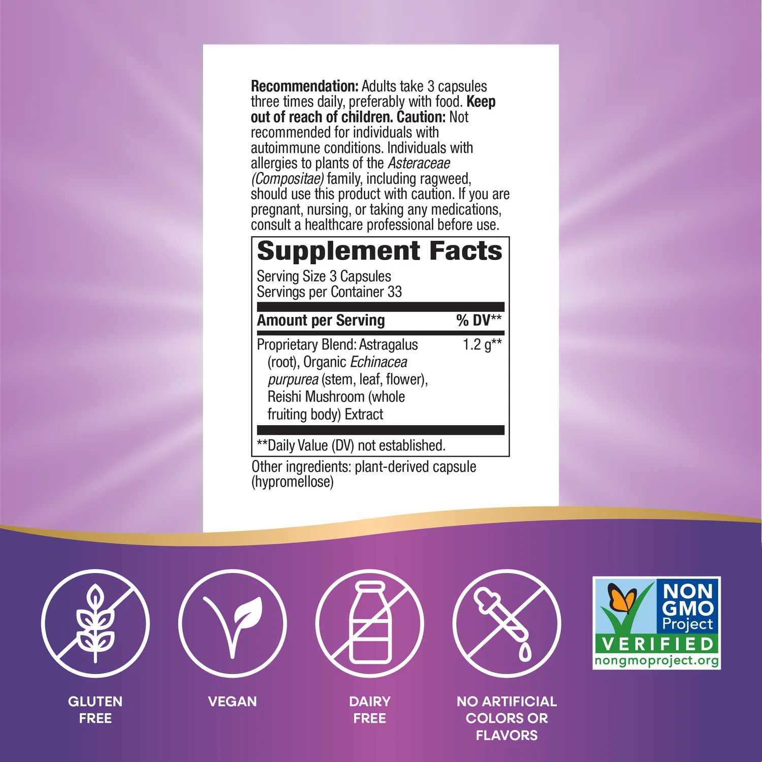 Nature's Way Echinacea Astragalus & Reishi Ingredients