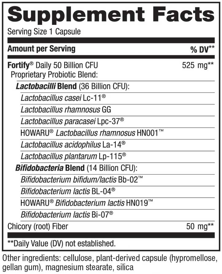 Nature's Way Fortify Adult 50 Billion Extra-Strength Probiotic Ingredients