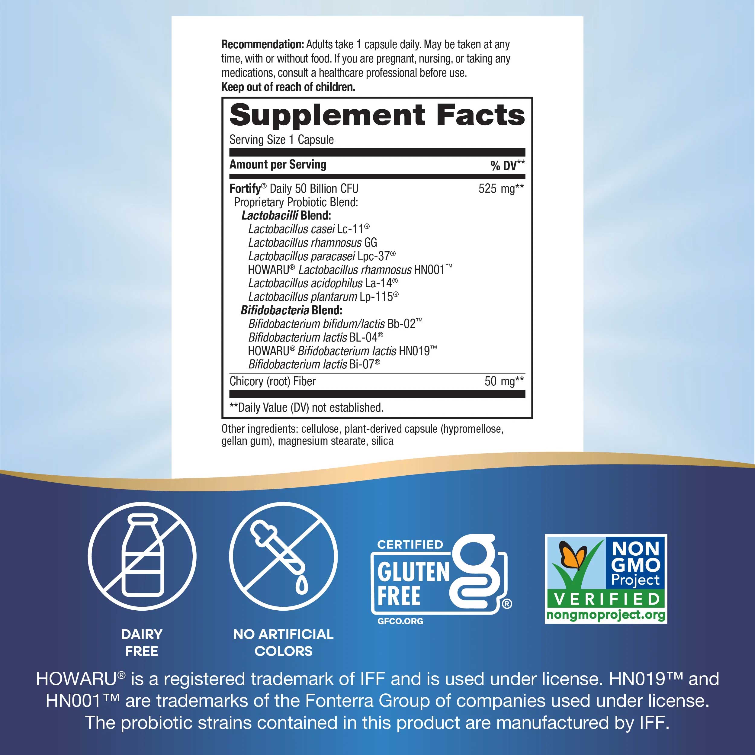 Nature's Way Fortify Extra-Strength Pre+Probiotic Adult (50 Billion) Ingredients