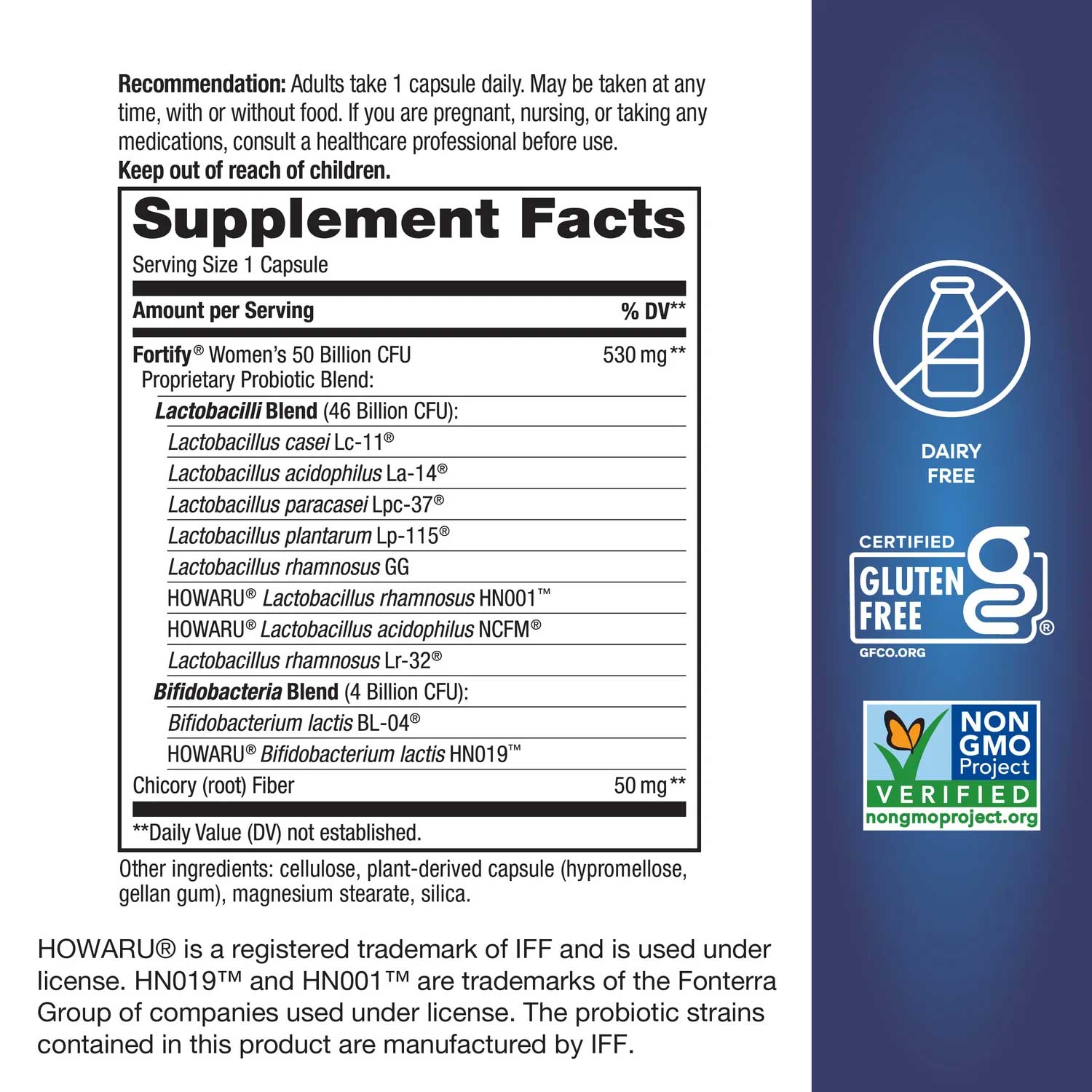Nature's Way Fortify Extra-Strength Pre+Probiotic Women's 50 Billion (Formerly Extra-Strength Probiotic) Ingredients