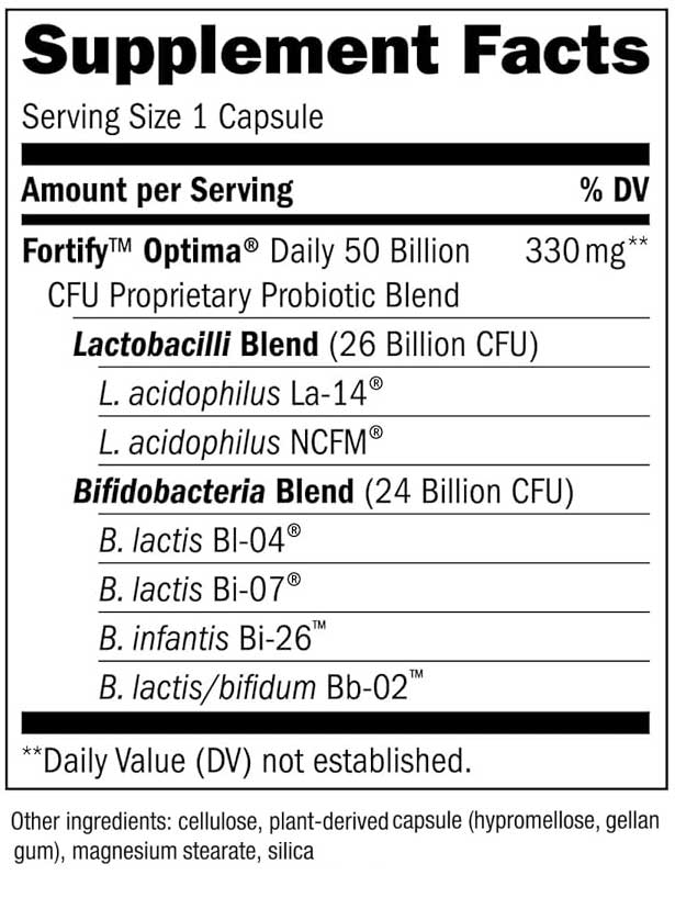 Nature's Way Fortify Optima 50 Billion Probiotic (Formerly Digestive Balance) Ingredients
