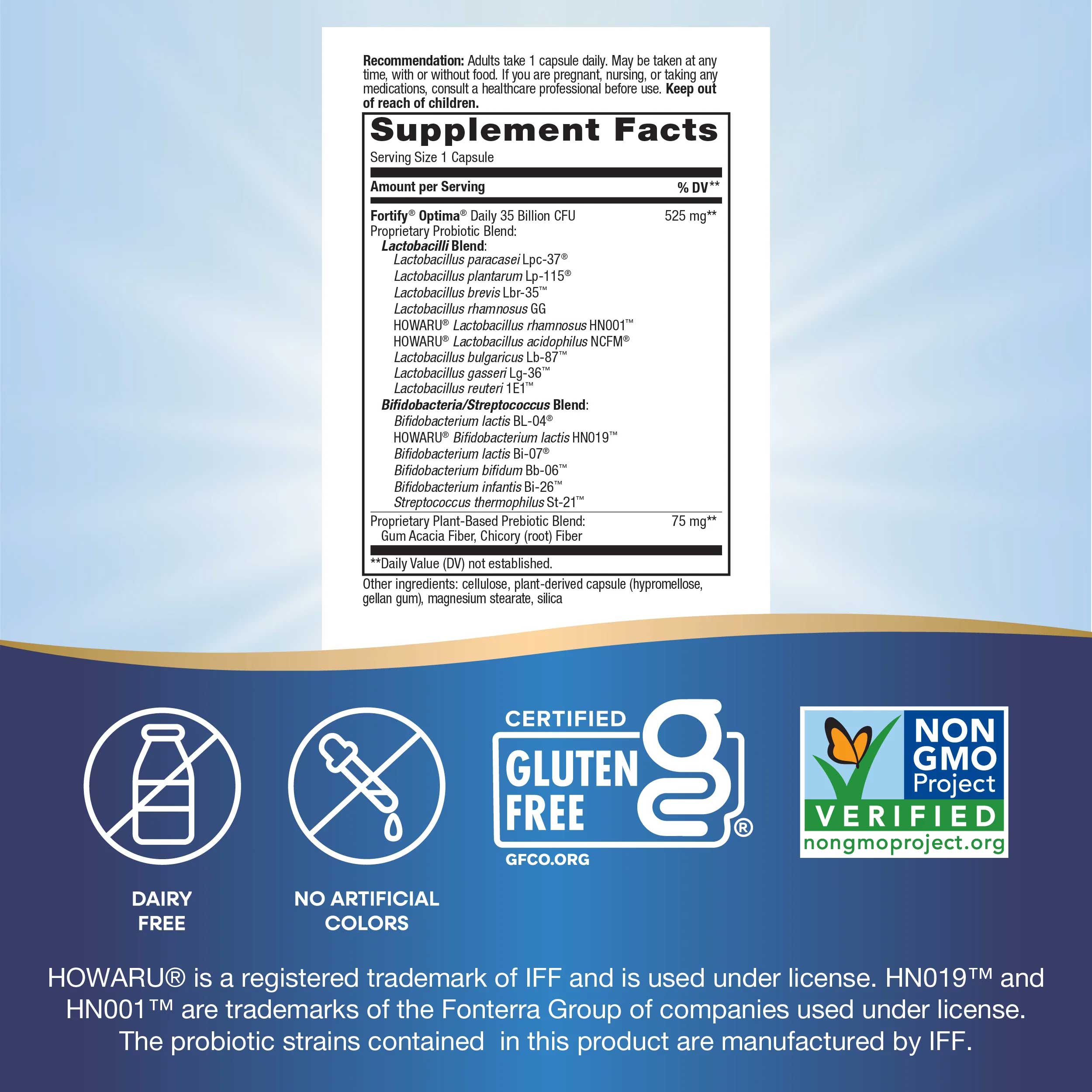 Nature's Way Fortify Optima Adult Advanced Care Pre+Probiotic 35 Billion CFU Ingredients