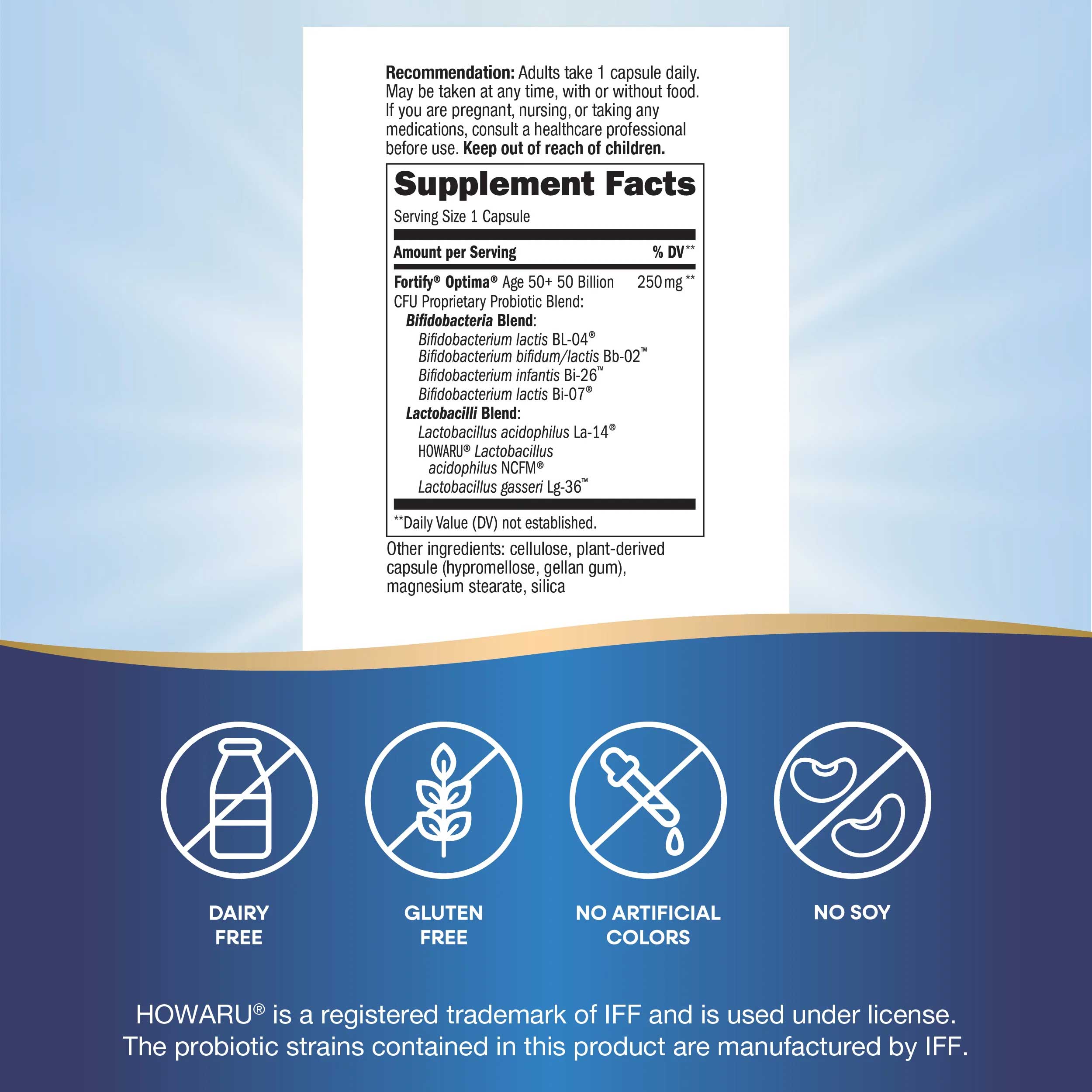 Nature's Way Fortify Optima Age 50+ Advanced Care Probiotic 50 Billion Ingredients