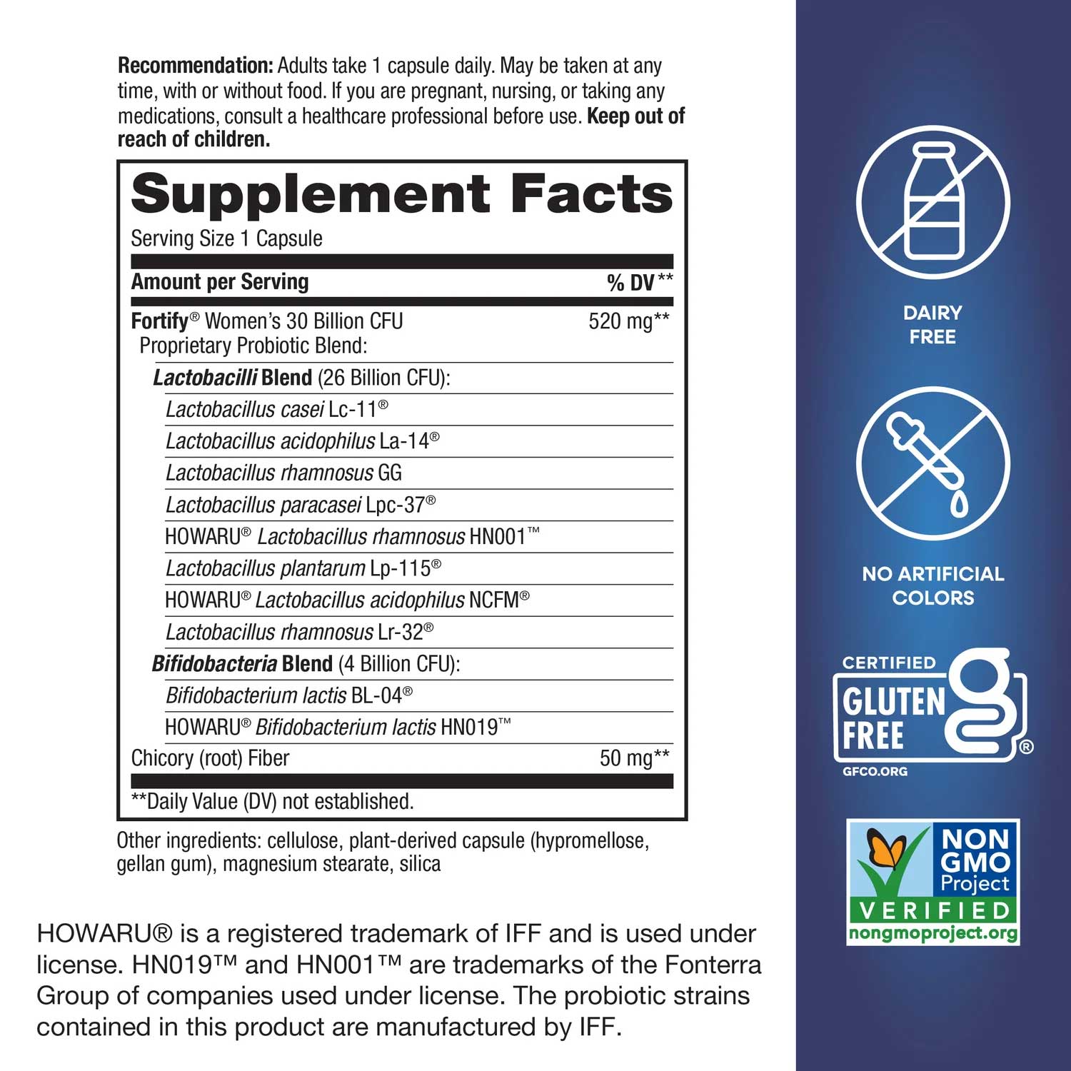 Nature's Way Fortify Women's Daily Pre+Probiotic Ingredients