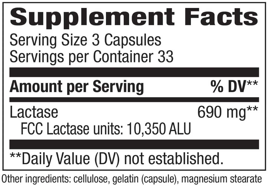 Nature's Way Lactase Enzyme Ingredients