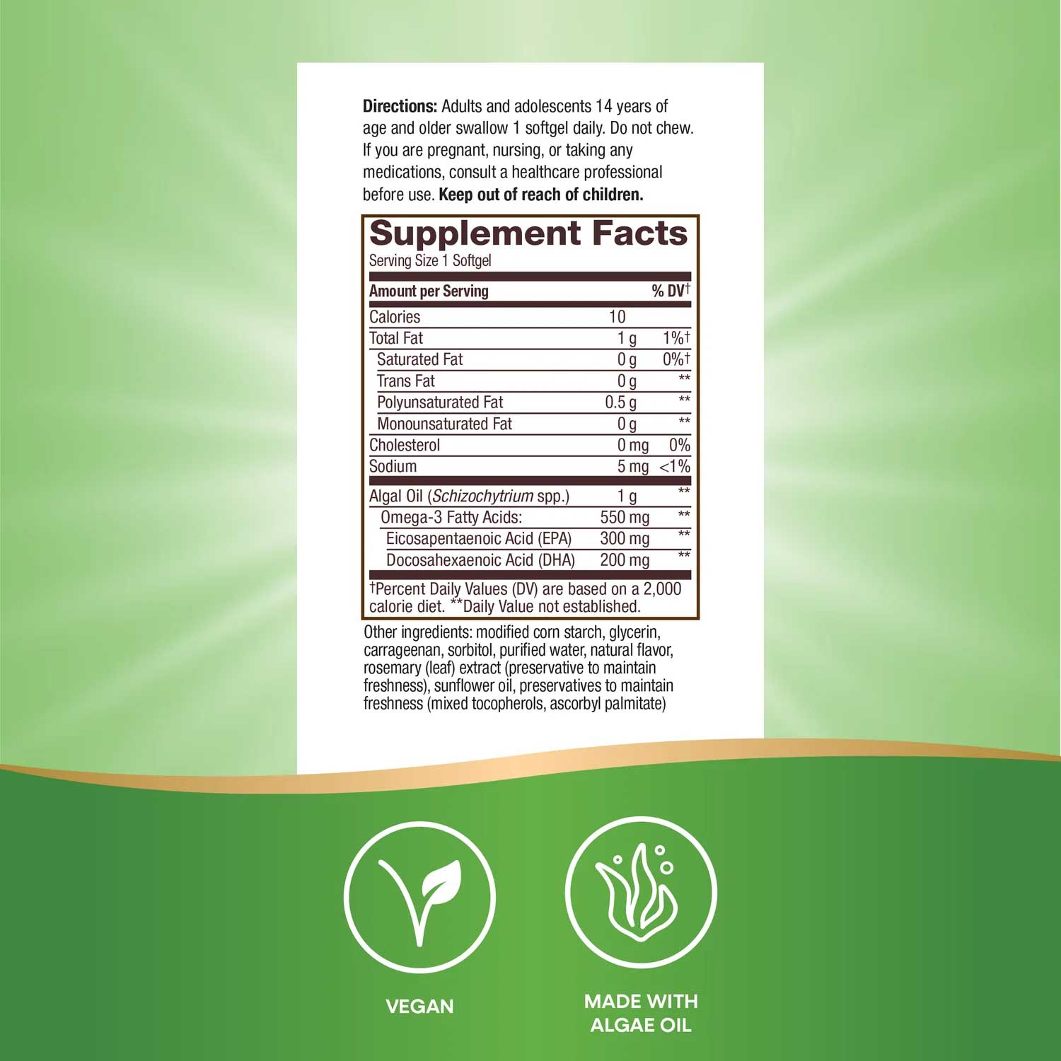Nature's Way NutraVege Algae Omega-3 Ingredients