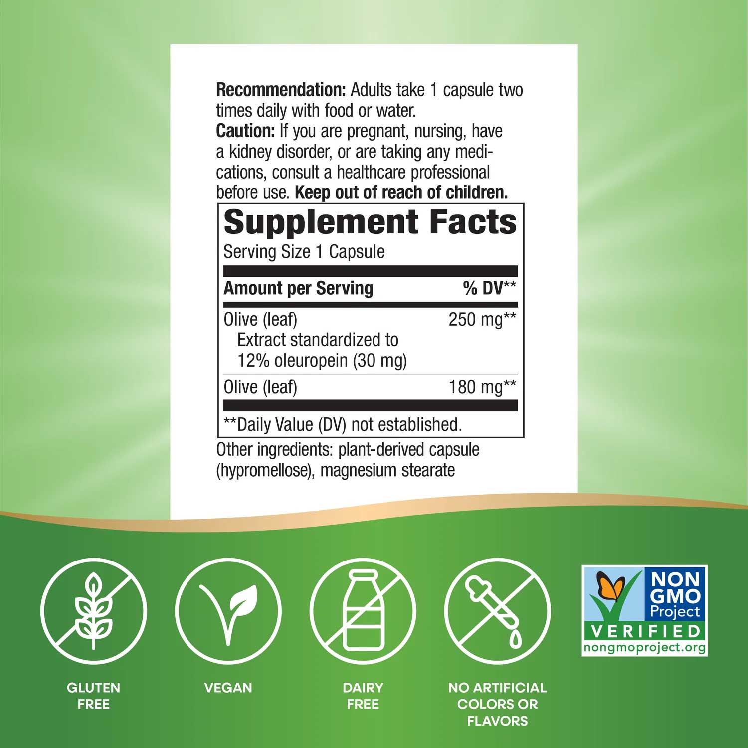 Nature's Way Olive Leaf Standardized Extract Ingredients