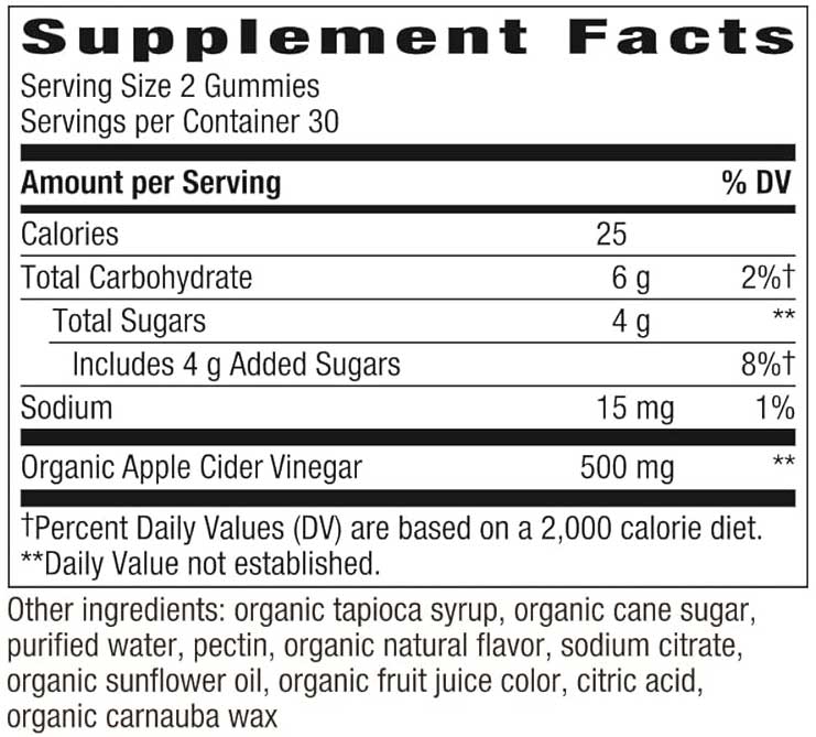 Nature's Way Organic Apple Cider Vinegar Gummies Ingredients