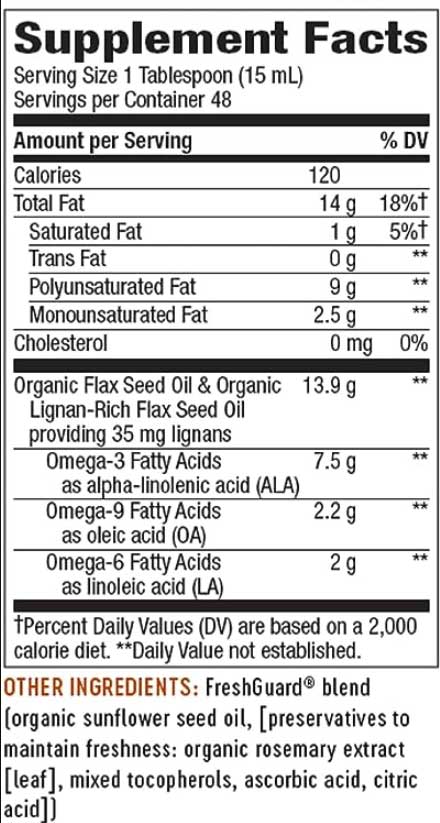 Nature's Way Organic Flax Oil Super Lignan Ingredients