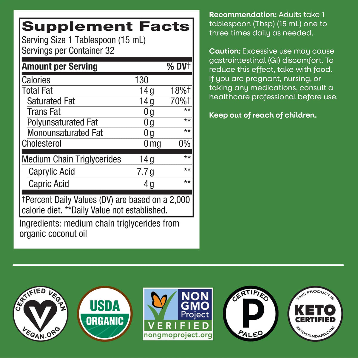 Nature's Way Organic MCT Oil Ingredients