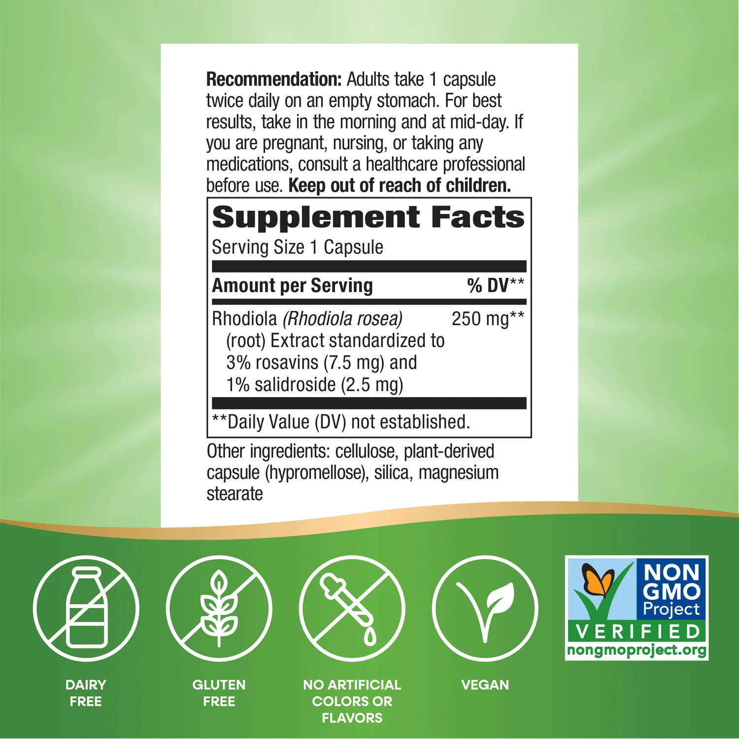 Nature's Way Rhodiola Premium Extract (Rhodiola Rosea) Ingredients