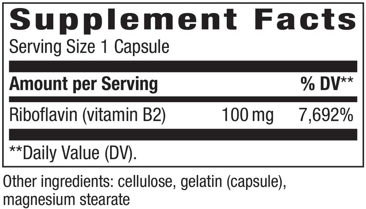 Nature's Way Riboflavin Vitamin B2 Ingredients