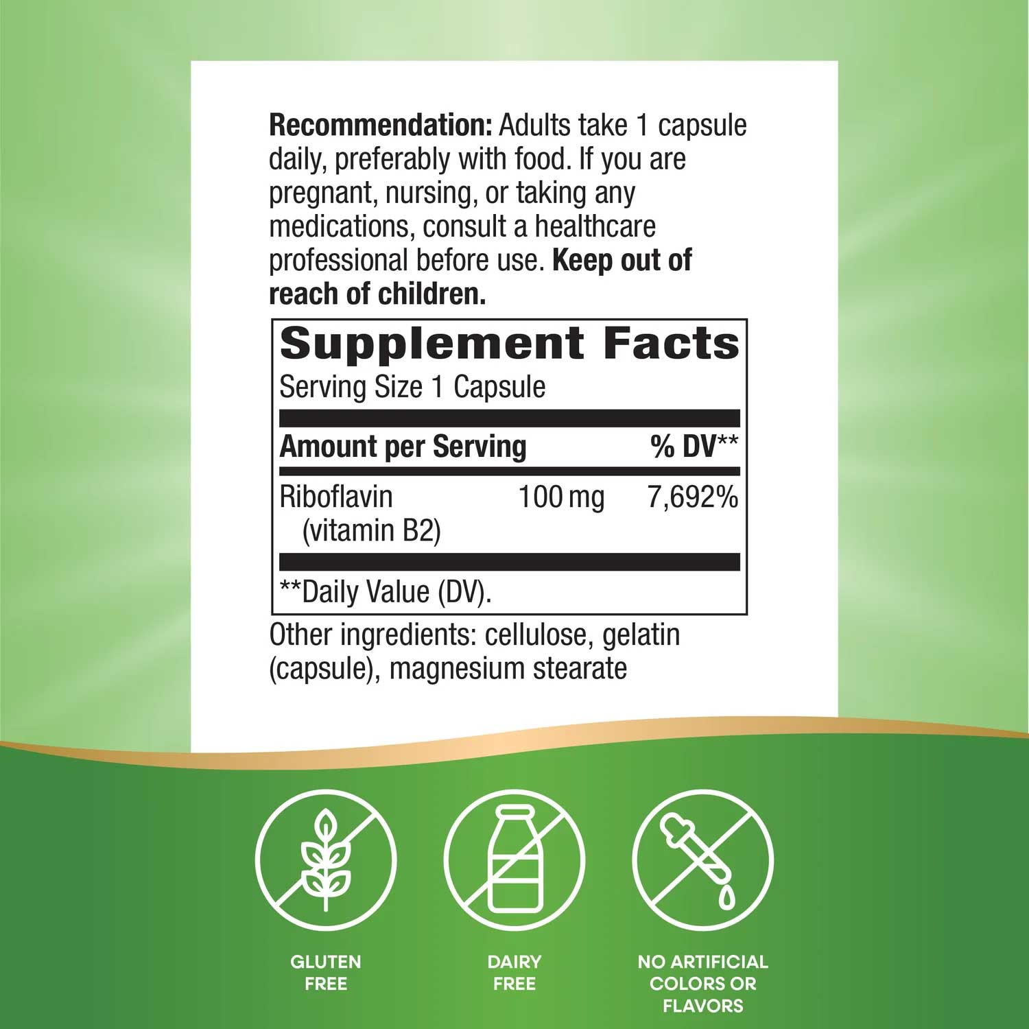 Nature's Way Riboflavin Vitamin B2 Ingredients