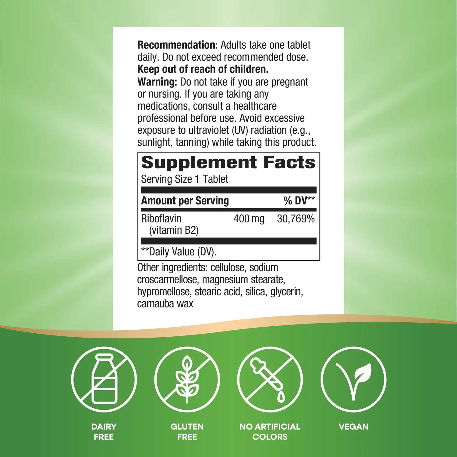 Nature's Way Riboflavin Vitamin B2 Ingredients