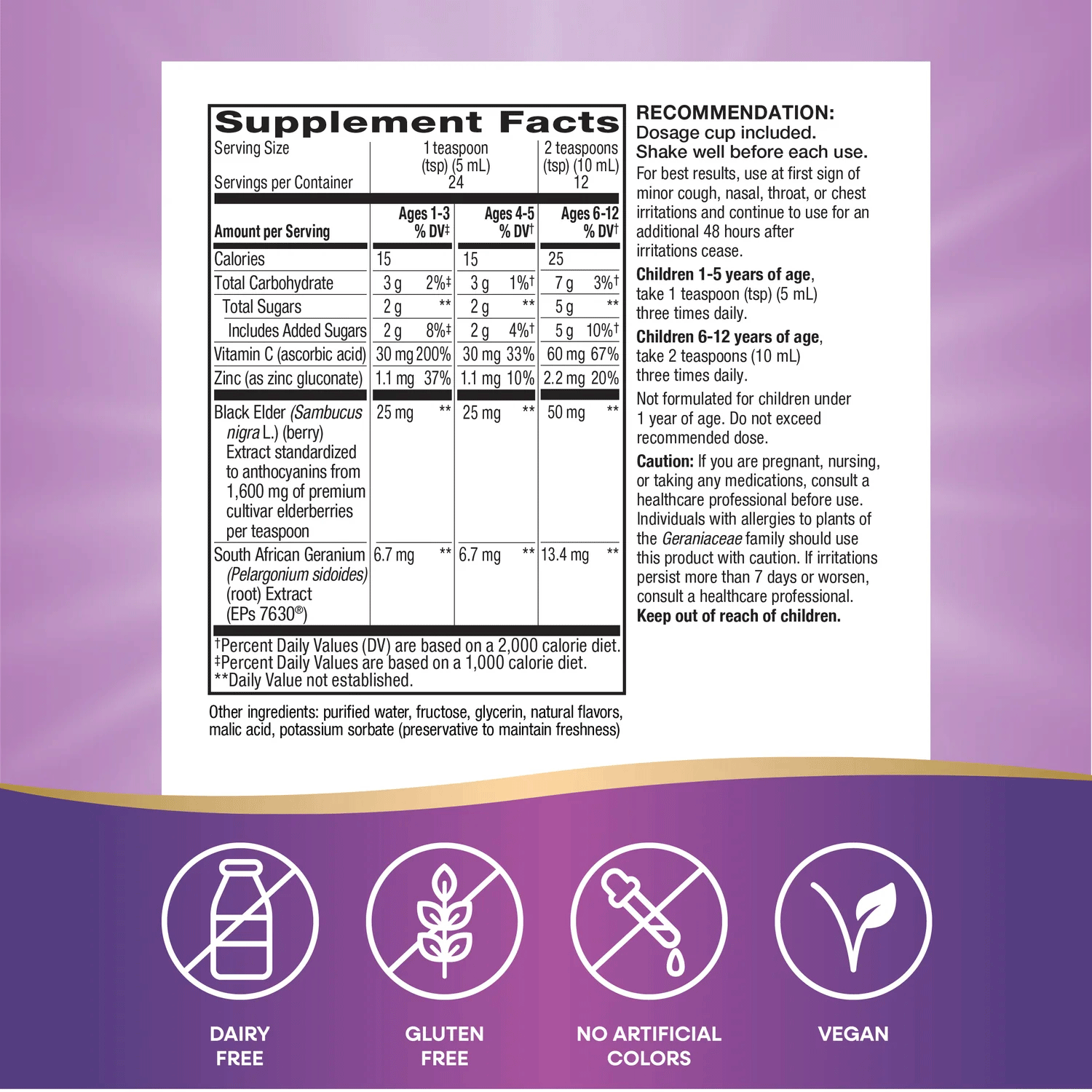 Nature's Way Sambucus Cough Relief + Immune Elderberry Syrup For Kids Ingredients