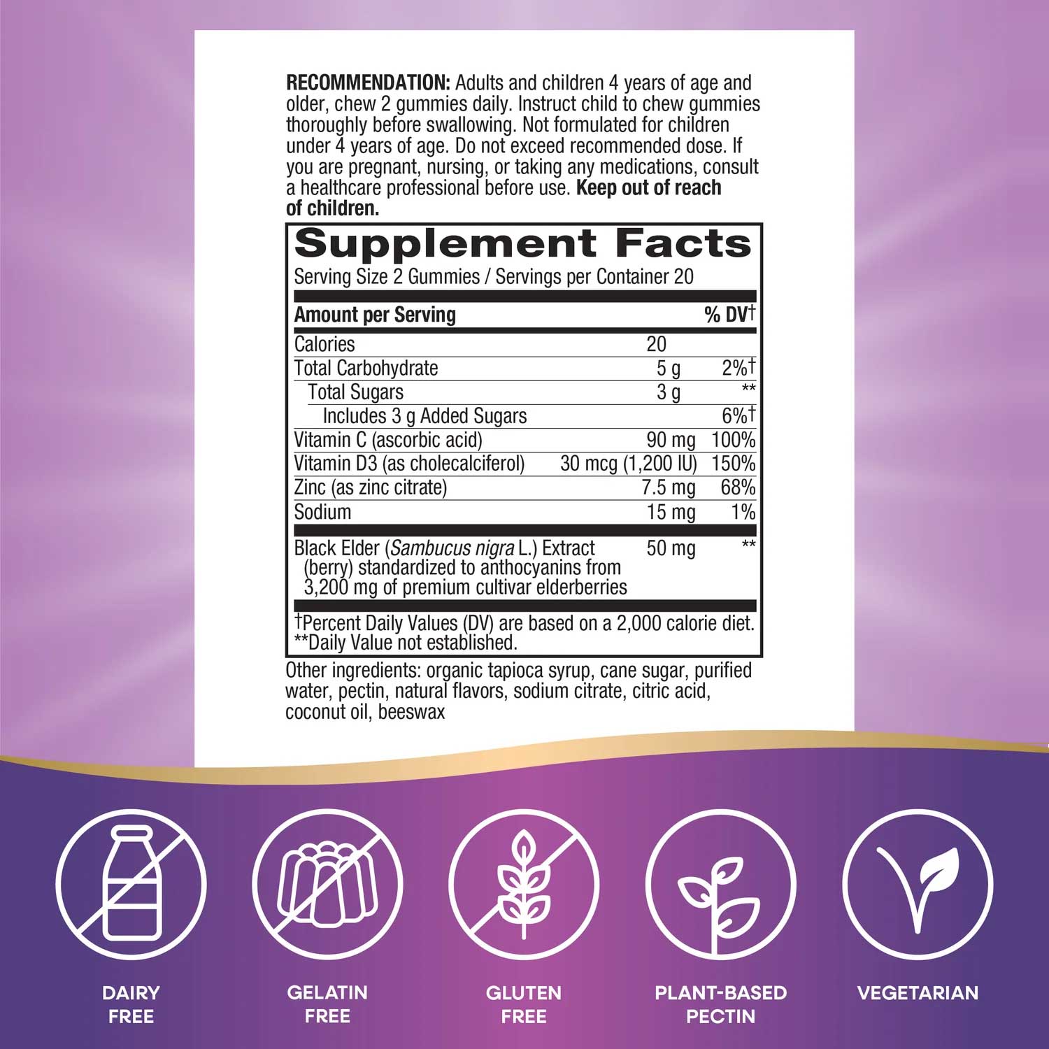 Nature's Way Sambucus Elderberry Immune Gummy Ingredients