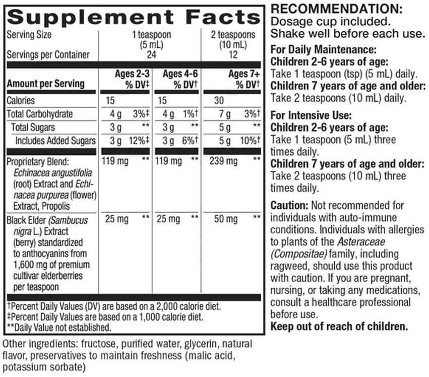 Nature's Way Sambucus Immune Syrup for Kids (Formerly Sambucus for Kids Berry Flavored) Ingredients