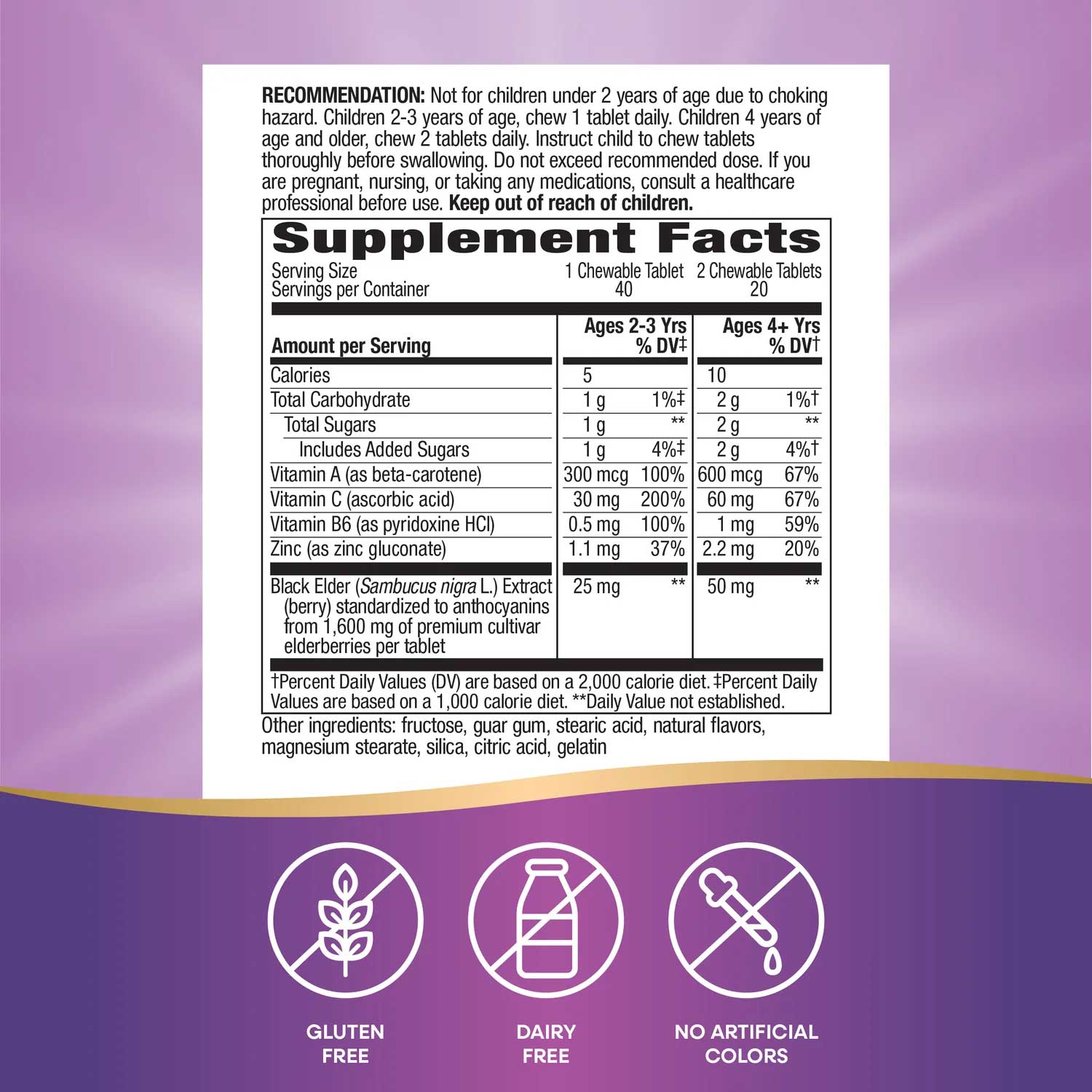 Nature's Way Sambucus Kids Immune Chewable Ingredients