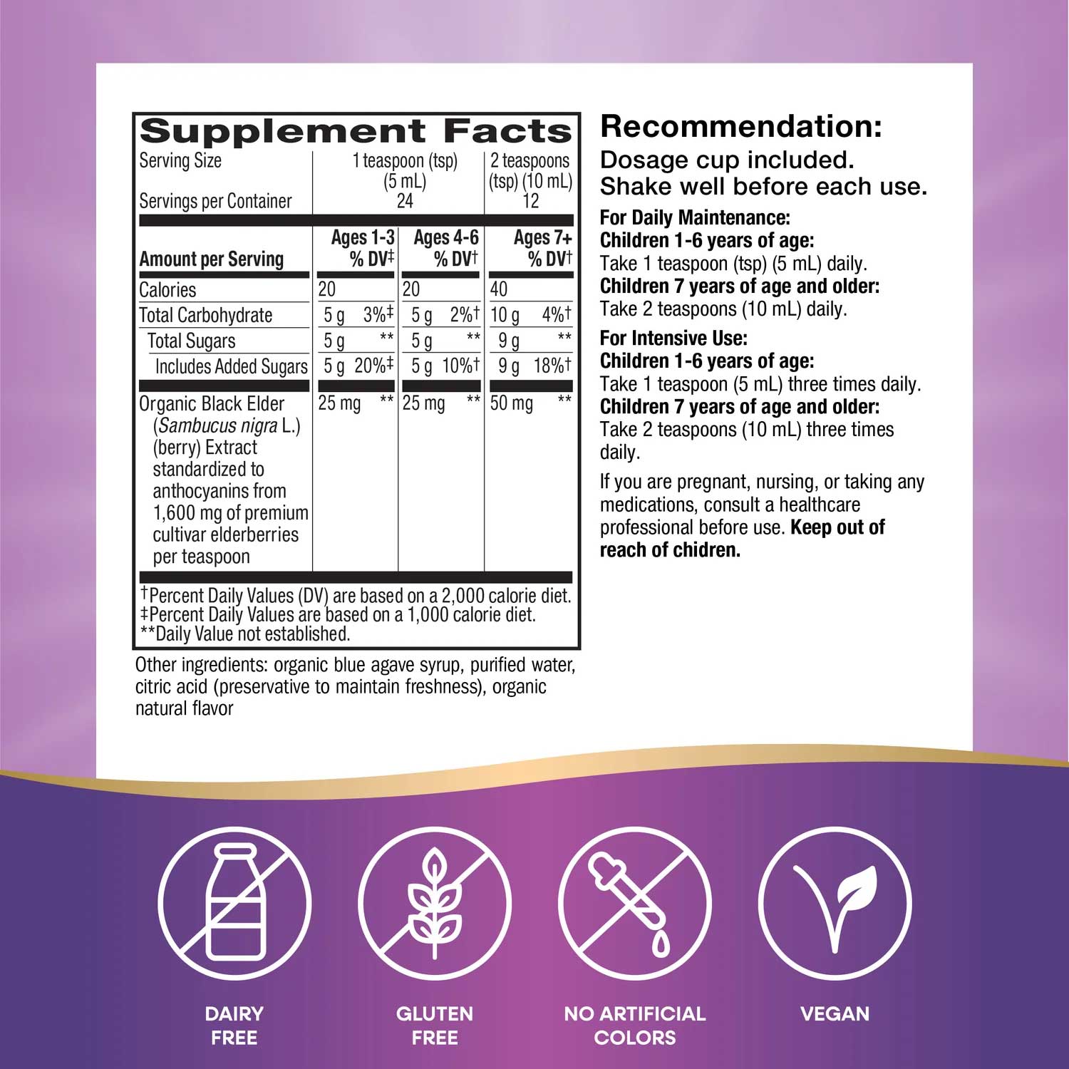 Nature's Way Sambucus Organic Traditional Immune Elderberry Syrup for Kids Ingredients