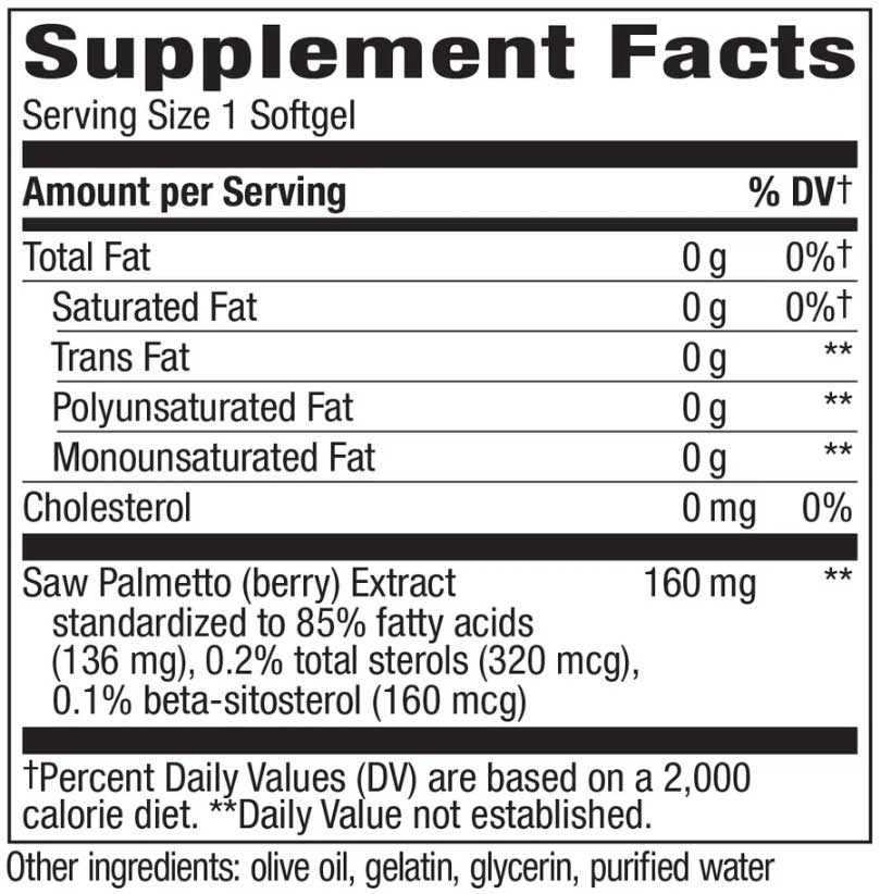 Nature's Way Saw Palmetto Premium Extract Ingredients