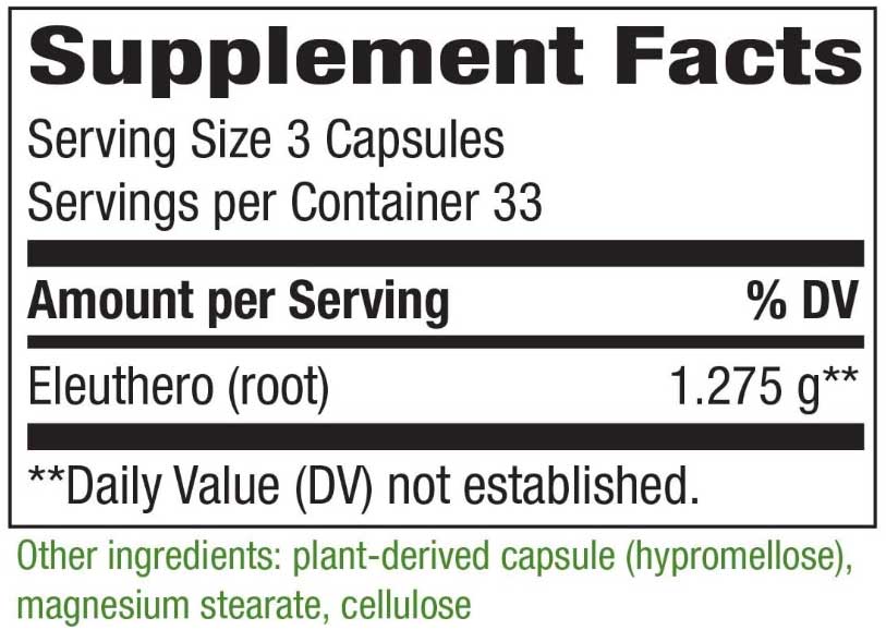 Nature's Way Siberian Eleuthero Root Ingredients